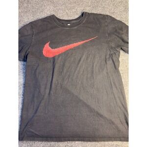 Nike T Shirt Boy Large Black Athletic Cut Big Center Swoosh Logo‎ Short Sleeve